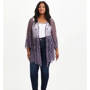 Torrid Embroidered Kimono - Mesh Grey/Purple, size 4x